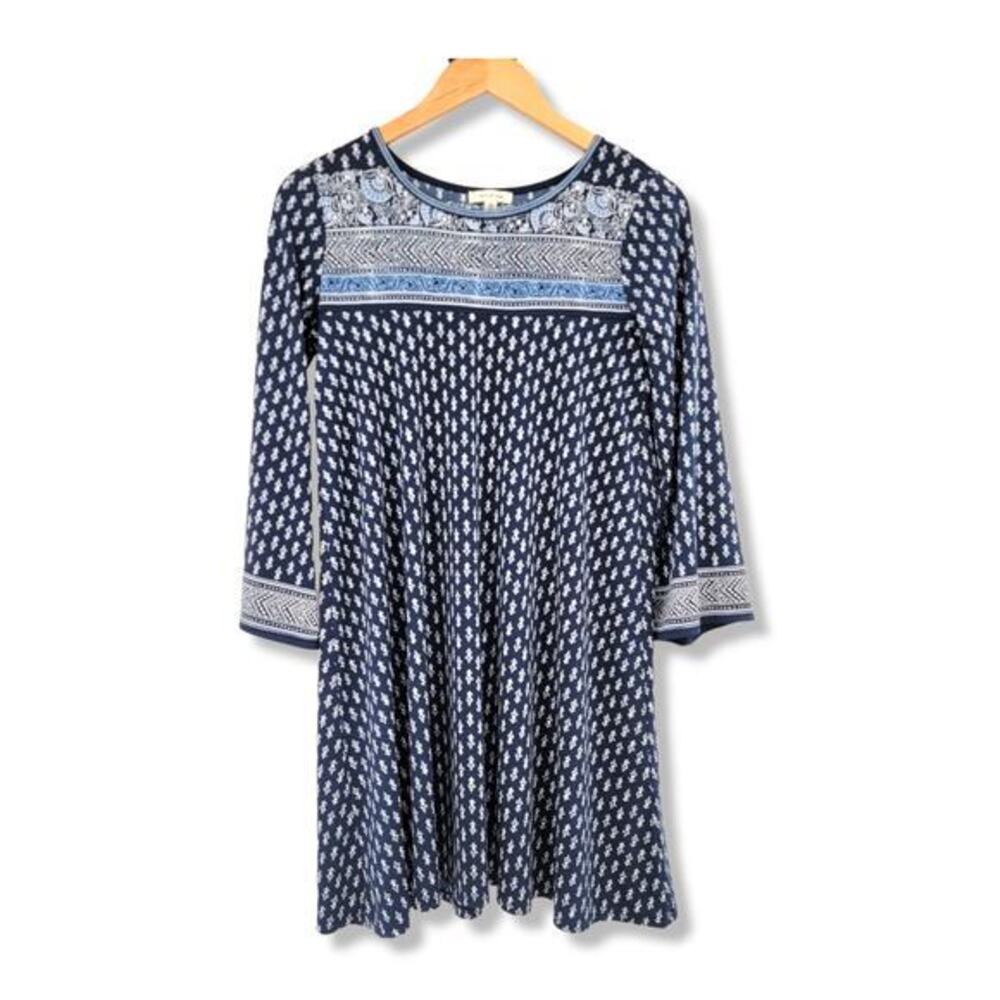 Max‎ Studio Women's Floral A Line Flare 3/4 Sleeve Dress Blue Size XS